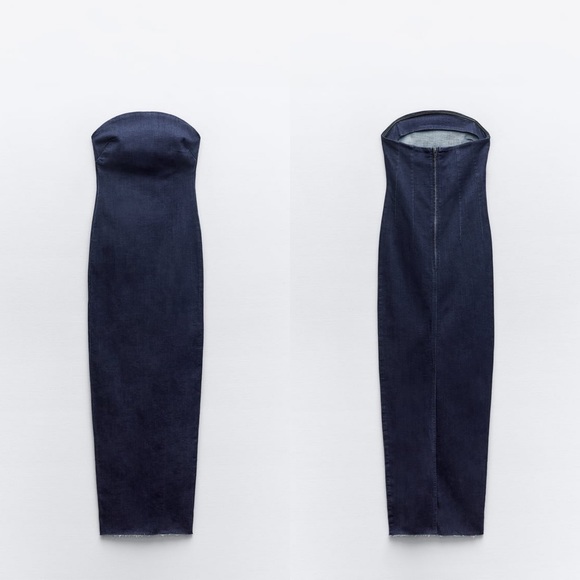 Zara ZW Strapless Denim Dress - Picture 16 of 17